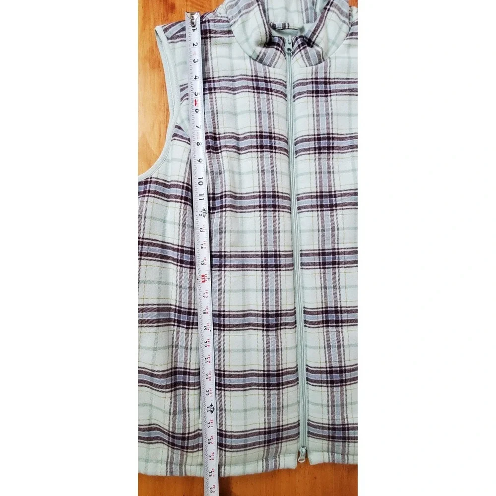 J Jill Women's XL‎ Plaid Flannel Fleece Lined Long Vest Full Zip Pastel Spring